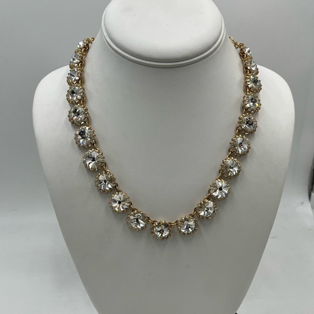 J.‎ Crew Crystal Clear Shimmering Rivoli Gold Tone Statement Necklace